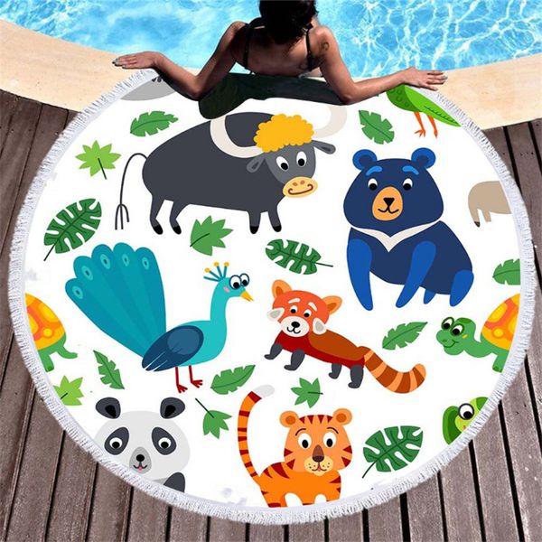 

spot european and american explosion models cartoon animal series round beach towel superfine fiber quick drying printed beach towel can be