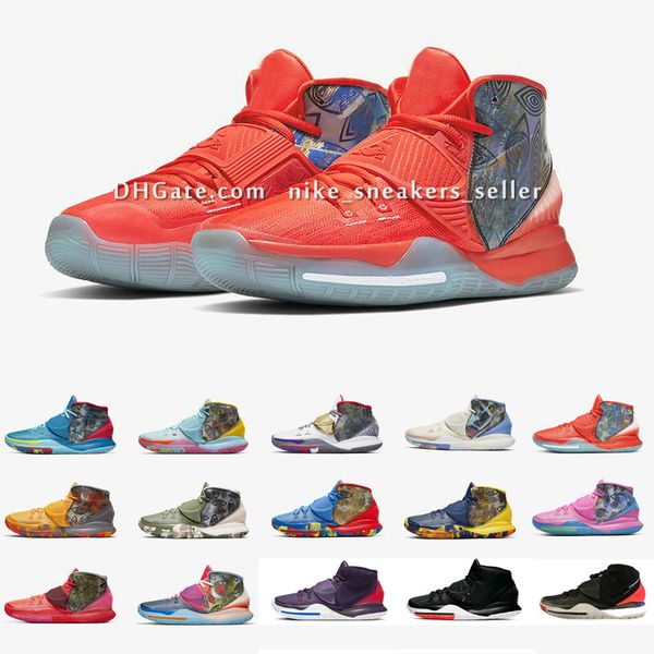 

kyrie 6 vi pre-heat basketbal shoes irving 6s women kids boys girls children training shoes 11 city cities with original box size us4-12 ns5, Black