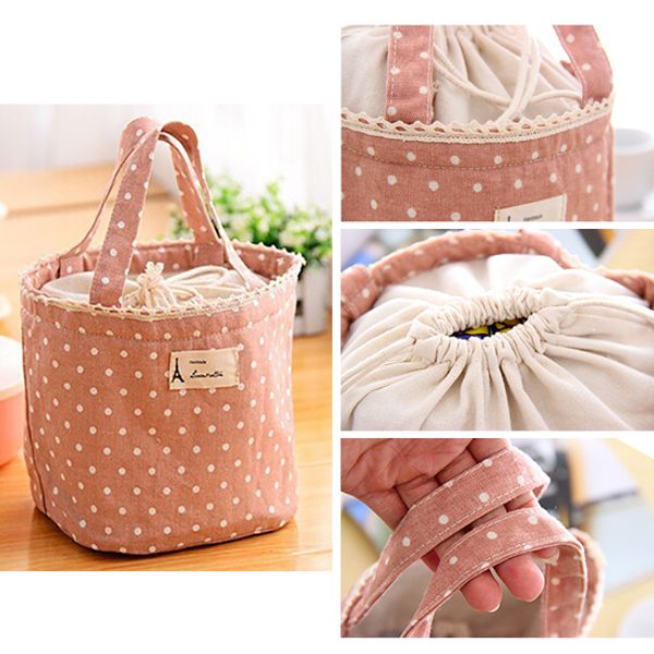 

practical lunch boxes lynon durable portable thermal cooler carry tote waterproof picnic insulated bags dot printed lunch box, Blue;pink