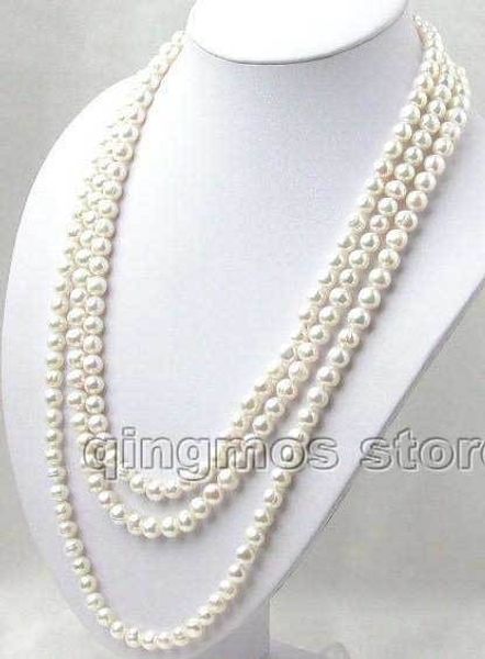 

sale super long 80 inch round natural 6-7mm white freshwater pearl necklace-nec1074 ing, Silver