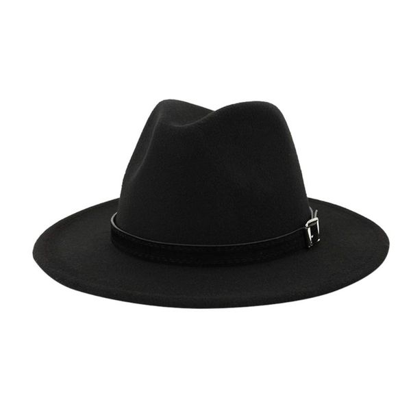 

women fedora hat with leather ribbon elegant lady winter autumn wide brim jazz cap imitation wool hats #yj, Blue;gray