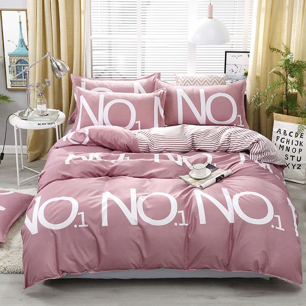 

ale pink no.1 girls bedding set cartoon concise duvet cover home textile 4pcs twin  king bedding article