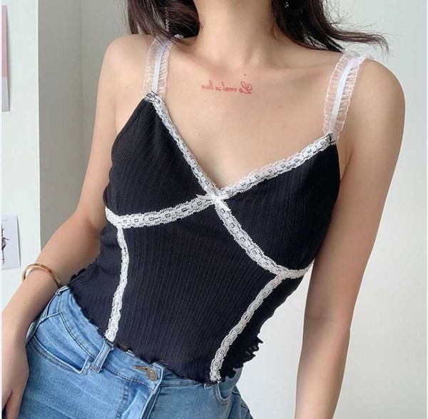 

women t-shirts sling cropped patchwork casual no-sleeve ruffle summer short outerwear, White