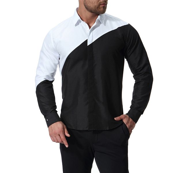 

мужская хлопок черной белого цвета строчки рубашка вскользь тонкие люди способ отворот большого размер с длинными рукавами рубашка мужчина s, White;black