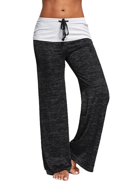 

women designer pants women trousers casual long loose women pants drawstring wide leg spring female patchwork patchwork black gray, Black;white