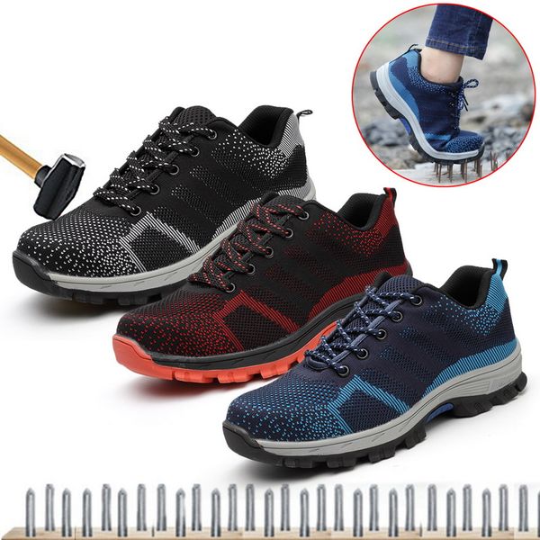 

jodimitty safety shoes steel toe steel mid-plate anti-slip anti-smashing work men mesh breathable work boots size39-48, Black