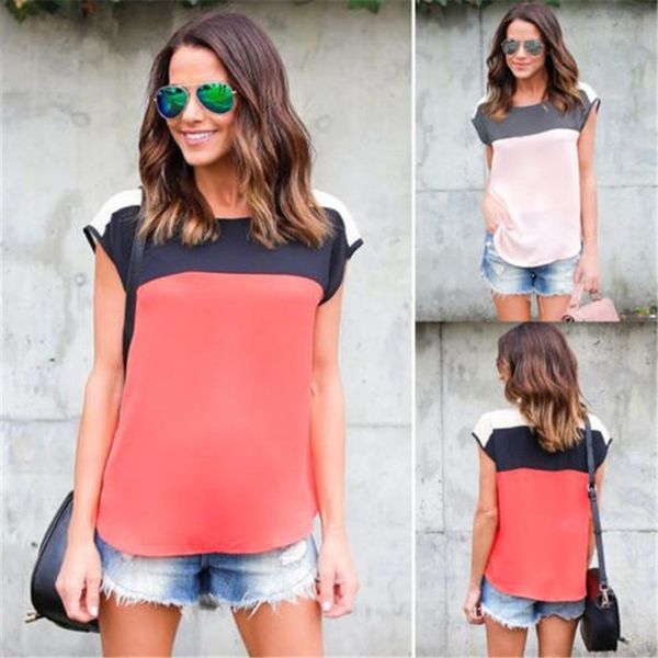 

женская дизайнерская футболка контрастная строчка повседневный рукав круглый вырез футболки, White