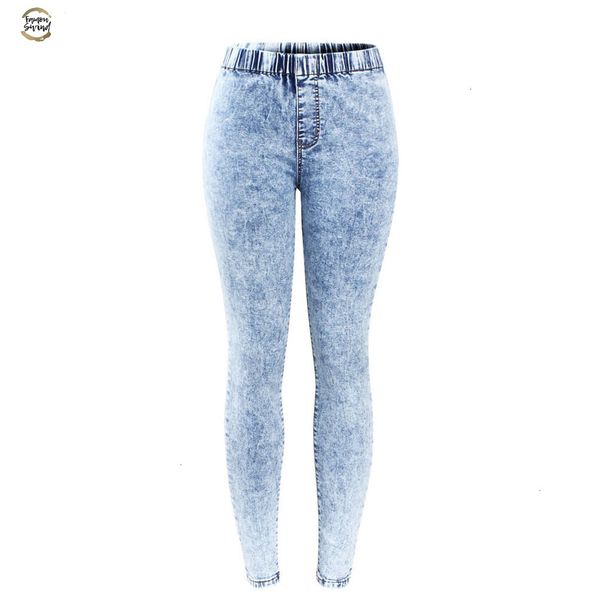 

new plus size ultra stretchy acid washed jeans woman denim pants trousers for women pencil skinny jeans, Blue