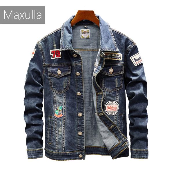 

maxulla denim jackets men original spring jean jackets patchwork streetwear stylish hip hop denim jacket men street wear mla026, Black;brown