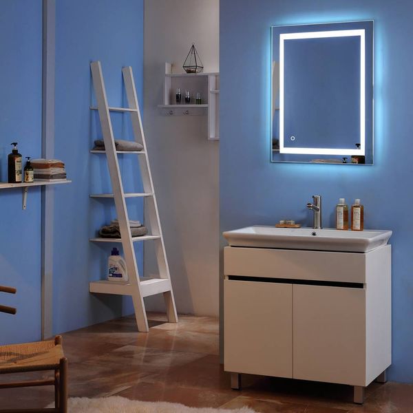 Espelhos banheiro interno quadrado quadrado tira leve touch touch led espelhos de banheiro laços de vaidade prateada