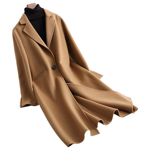 

korean 80% wool coat women female jacket elegant autumn winter jacket long women's fur coat manteau femme hiver zt1668, Black