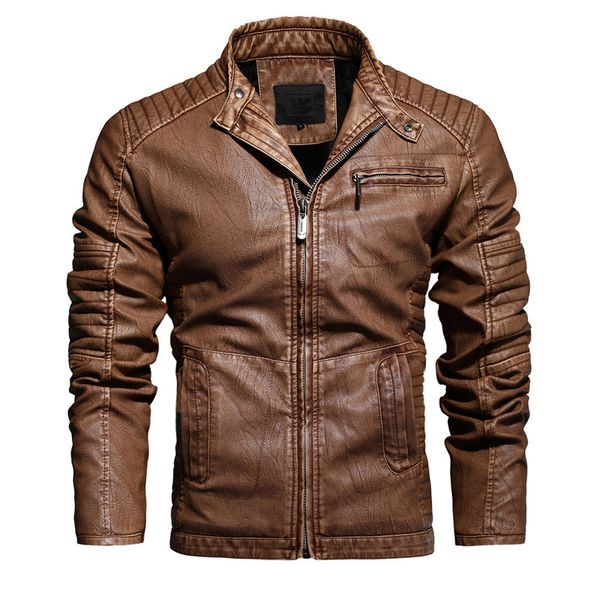 

leather jacket men motorcycle jackets autumn casual biker pu coats slim fit brand clothing dropshipping asian size, Black