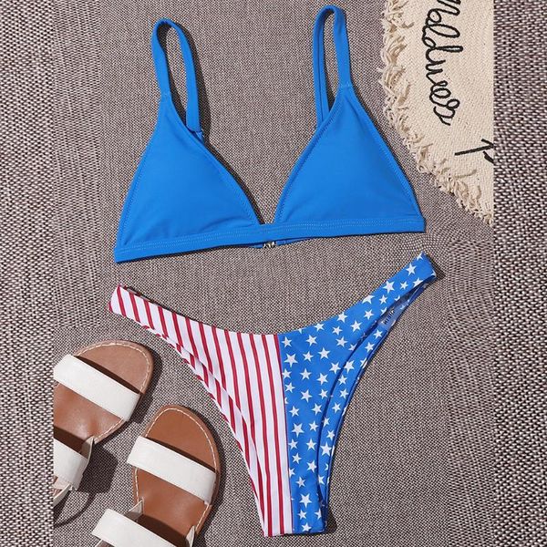 

женщины бикини флаг печати набор купальник из двух частей заполненный бюстгальтер купальники пляжная одежда дропшиппинг, White;black