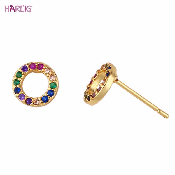 

harlig gold color earrings with imported rainbow stone brass made for women allergy fashion jewelry trendy style, Golden;silver