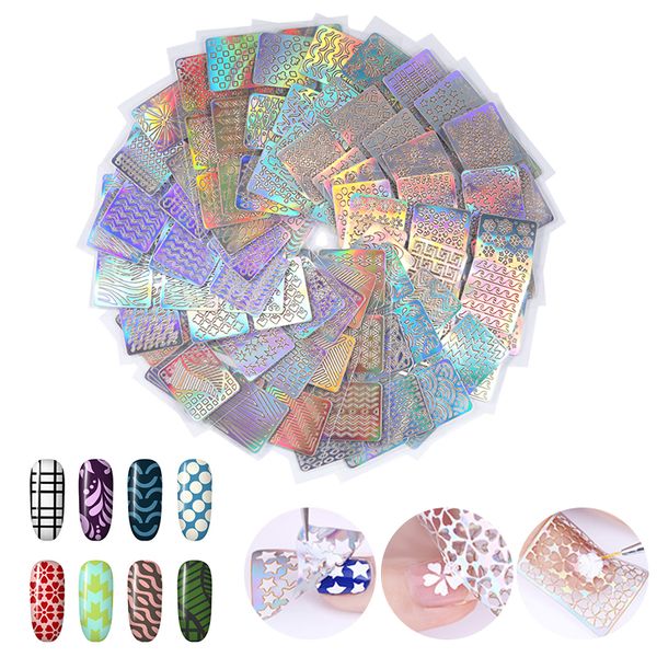 

laser hollow nail vinyls nail stencil stickers transfer guide template heart star fish art decals decoration sticker, Black