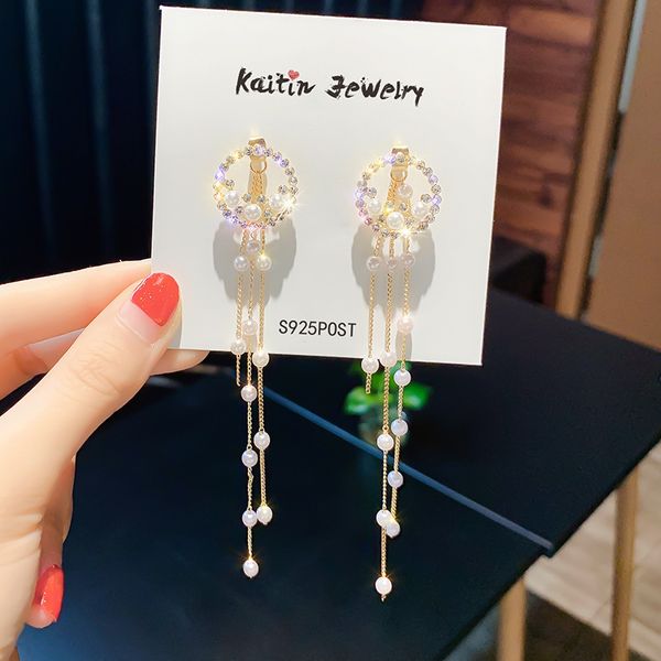 

2019 new fashionable temperament, long pearl tassels earrings, personality fresh earrings elegant for women, Silver
