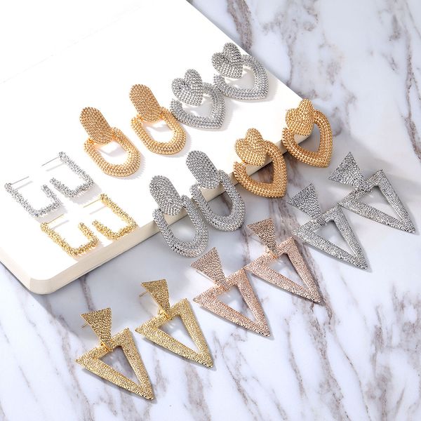 

en women's earrings gold silver simple geometric alloy earrings fashion retro punk metal europe and america jewelry gifts, Golden;silver
