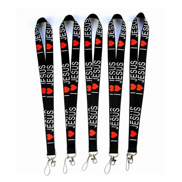 

i love jesus styles neck lanyard for mp3/4 cell phone id card key chain straps black