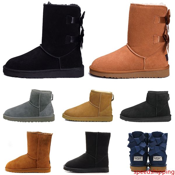 

designer australia women boots classic snow fur boot ankle short bailey bow winter triple black chestnut navy blue grey fashion women bootie