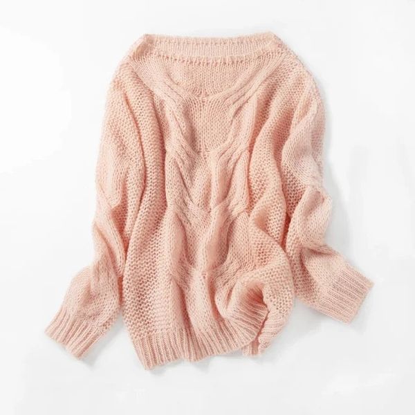 

женщины мохер свитер сплошного цвета трикотажных изделия сладкие lady pink вязаный пуловер, White;black