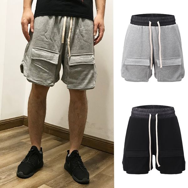 

men's shorts 2021 vintage mens hip hop tide summer elastic drawstring multi pockets design solid color knee length baggy, White;black