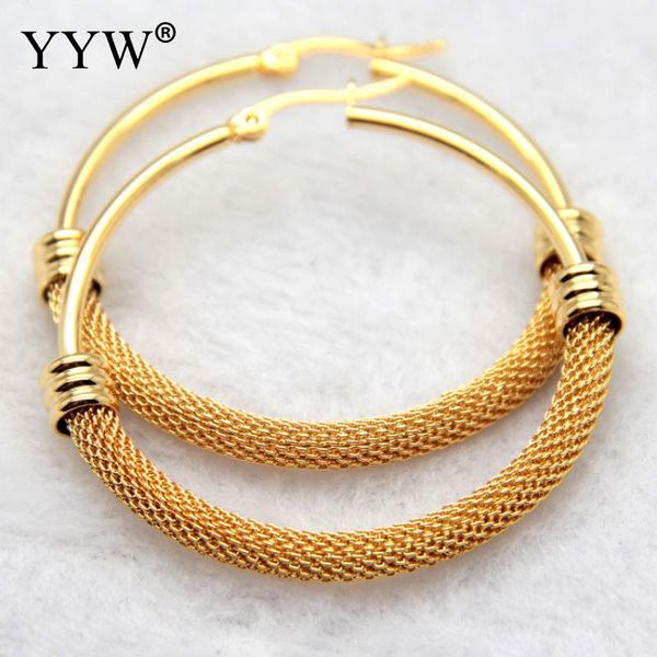 

26mm/38mm/42mm/48mm round circle stainless steel hoop earrings for woman titanium steel hoop earring gold color plated ear loop, Golden;silver