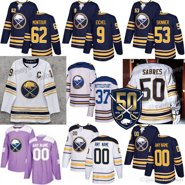 

50th 2019-20 Buffalo Rasmus Ristolainen Casey Mittelstadt Montour Rasmus Dahlin Conor Sheary 53 Jeff Skinner 9 Jack Eichel Sabres Jersey