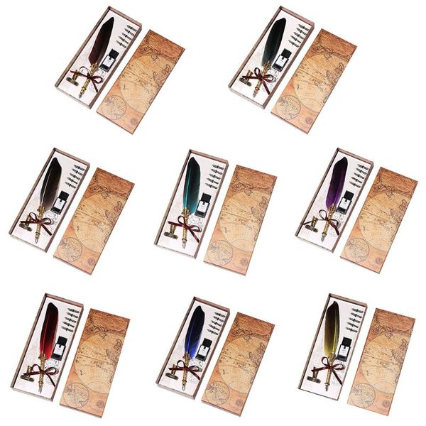 

vintage calligraphy quill feather dip pen holder writing ink nibs stationery art