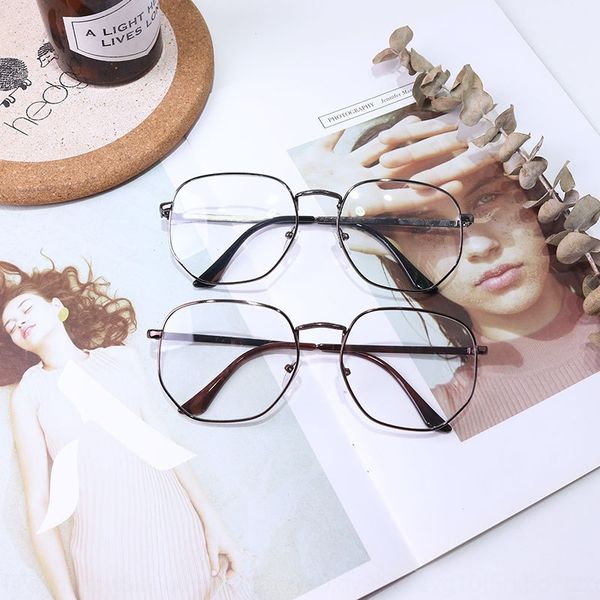 

zhou yangqing large frame glasses all-match anti-blue light plain decorative round face glasses frame women's fashion, Silver