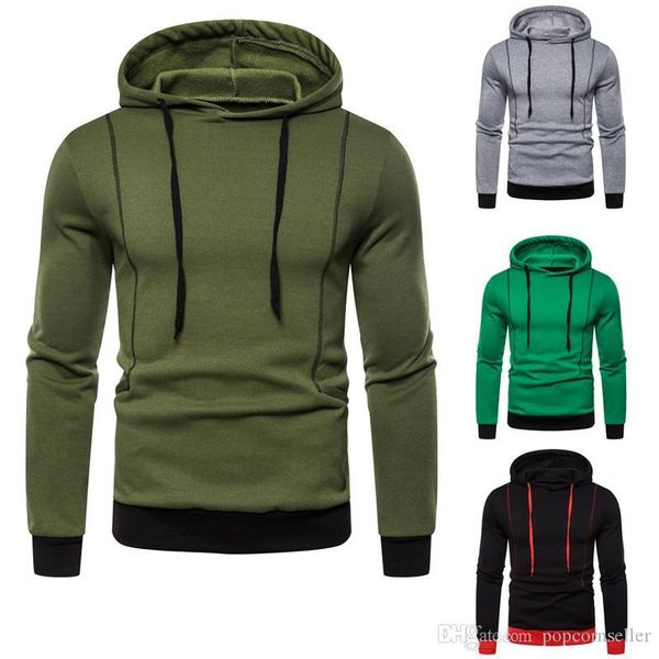 

spring autumn mens contrast color hooded hoodies long sleeve drawstring mens silm hoodies casual mens hoodies, Black