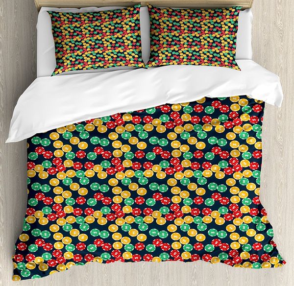 Pokere Duvet Cover Set Colorful Casino Chips With Dollar Signs
