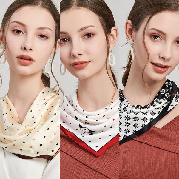 

hangzhou silk small silk female autumn all-match thin professional scarf polka dot scarf, Red;brown