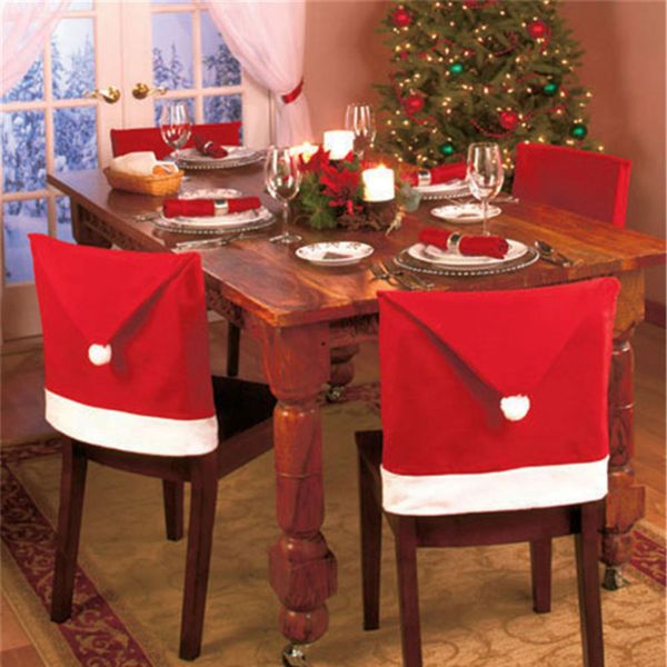 

6pcs new fashion santa clause cap red hat furniture chair back cover christmas dinner table party xmas new year decoration