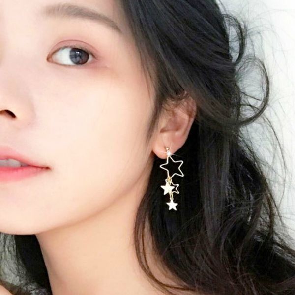 

korean fresh and simple temperament hollow star asymmetric alloy earrings female jewelry gift wholesale, Silver