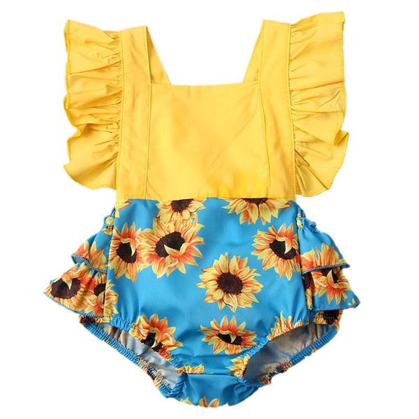 

baby girl newborn bodysuits toddler kids baby girl summer clothes sunflower romper jumpsuit bodysuit outfits 0-24 months, Blue