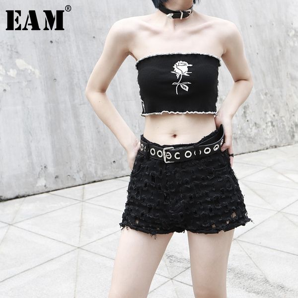 

eam] women loose fit black embroidery knitting vest new strapless sleeveless all-match fashion tide spring autumn 2019 jz466, Black;white