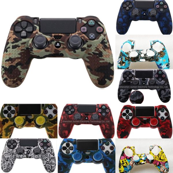 

71byp game case camouflage cap silicone cover + ps4 joystick soft for 2 controller
