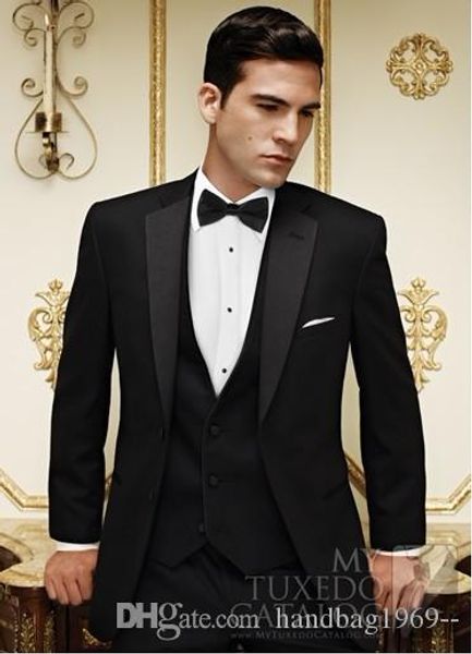 Estilo clássico Two botão preto Noivo Smoking Notch lapela Groomsmen Melhor Mens Man Blazer Ternos de casamento (jacket + pants + Vest + Tie) H: 619