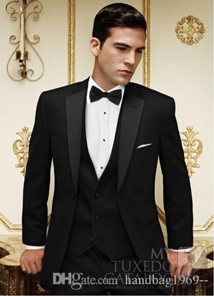 

classic style two button black groom tuxedos notch lapel groomsmen man blazer mens wedding suits (jacket+pants+vest+tie) h:619, Black;gray