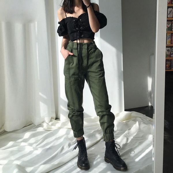 

women joggers womens pants flannel waist high camouflage loose joggers women army camo pants punk black cargo pants women capris trousers, Black;white
