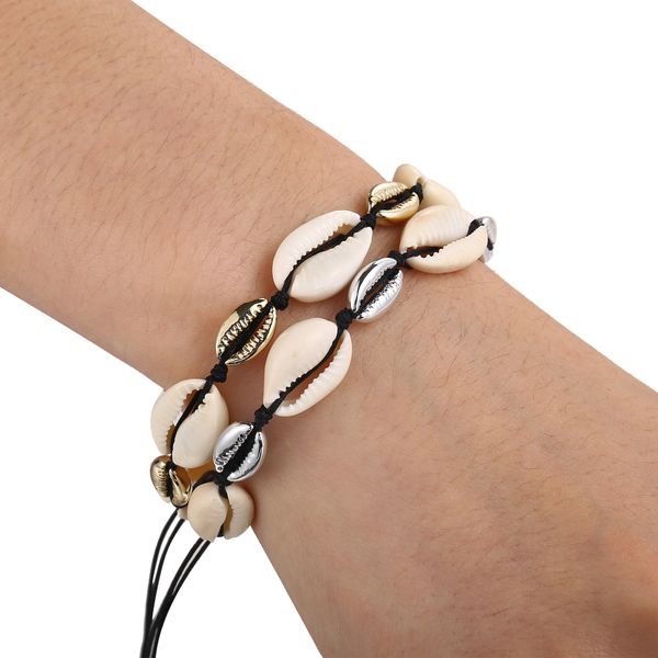 

hawaii natural shell bead bracelet elastic jamaica anklet bracelet handmade beach hand and foot jewelry, Golden;silver