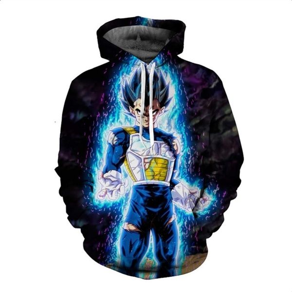 

anime hoodies dragon ball z pocket hooded sweatshirts goku vegeta 3d hoodies db pullovers men women long sleeve, Black