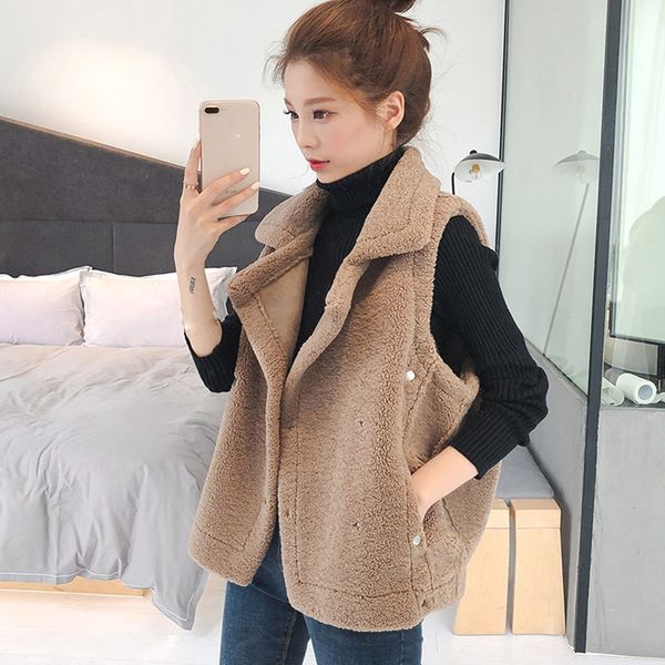 

autumn winter vest coat women vest solid sleeveless open front jacket outerwear turn down collar warm cotton-padded coats, Black;white