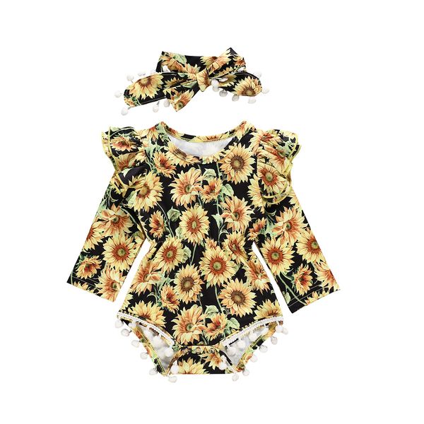 

newborn baby girl sunflower romper off shoulder bodysuit jumpsuit rompers sunsuit outfits set clothes baby clothing, Blue
