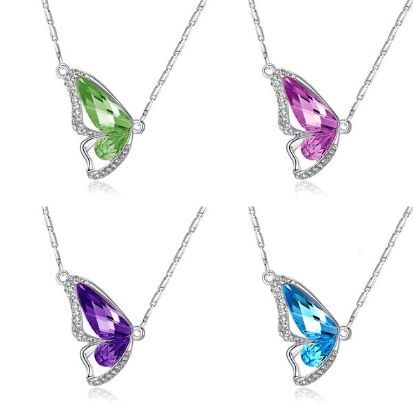 

full diamond crystal butterfly necklace clavicle chain love real sterling silver pendant necklaces unique pendant designs crystal necklace
