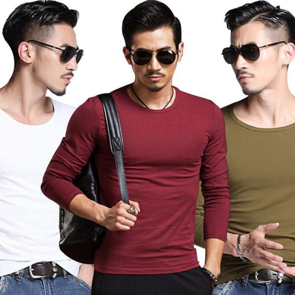 

covrlge new men fashion solid t -shirt spring long sleeve slim shirt brand clothing casual mens v -neck tshirt for man newest, White;black