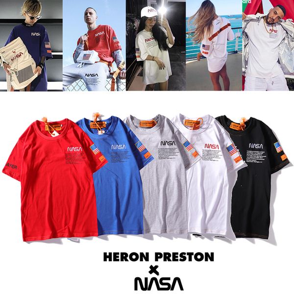 

New York Fashion Heron X NASA Co-branded Embroidered Men Women Street Luxury Cotton Casual Short Sleeve Mens Designer T Shirts