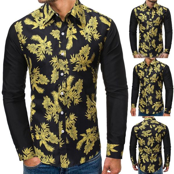 

men's casual shirts fashions 2021 autumn spring clothes shirt long sleeves big size -xl 2xl hawaiian beach floral for man, White;black