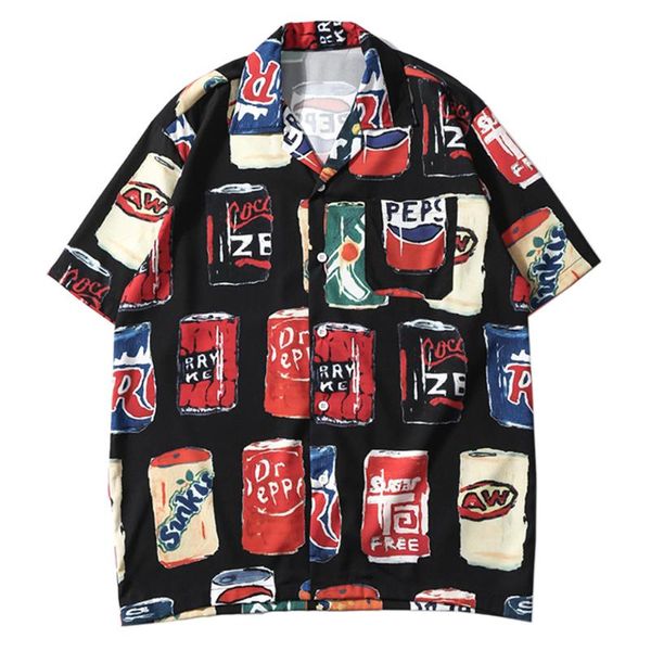 

2020 summer holiday men shirt polyester men turn-down collar printing beach hawaiian shirts short sleeve shirts, White;black