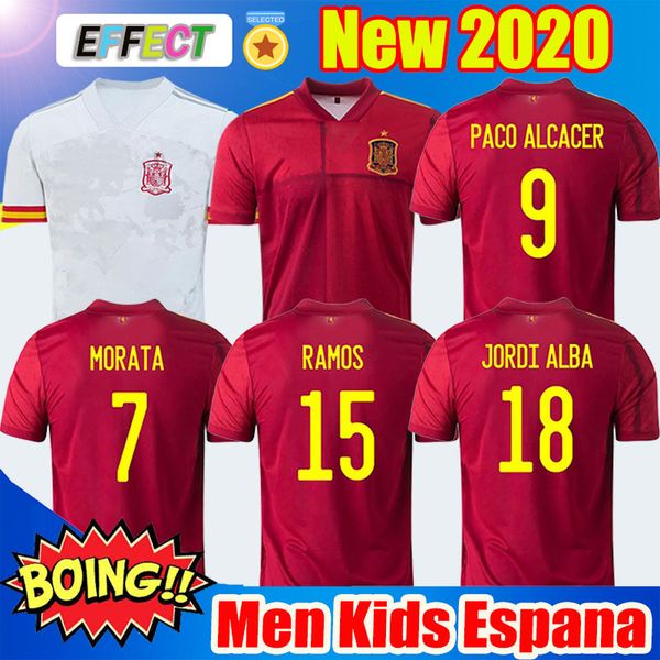 

mens kids 2020 spain home red soccer jersey isco ramos morata a.iniesta pique espana jerseys camiseta de fútbol eruo cup football shirts kit, Black;yellow